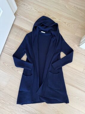Honey Belle Navy Ribbed Hooded Open Cardigan with Pockets